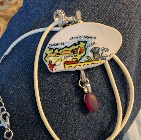 Artisan Scottish Necklace,  Pottery and Sea Glass, Cord, 16"- 18"',  NWOT, Gift - Picture 2 of 7